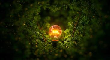 a light bulb is shining through the leaves of a tree photo