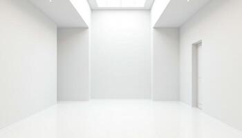 Empty white room with skylight and white floor photo