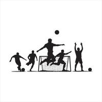 figures of soccer players in various dynamic black silhouette white background vector