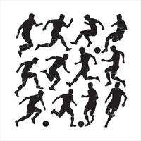 figures of soccer players set in various dynamic black silhouette white background vector