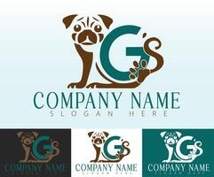 The concept combines the Initials GS with a pug dog figure. vector