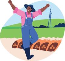 Flat style illustration of a happy farmer dancing vector
