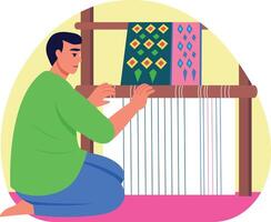 A flat style illustration of a weaving character vector
