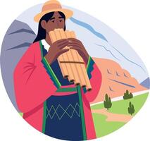 A character playing andean flute, flat style illustration vector