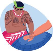A character doing a polynesian tattoo, flat style illustration vector