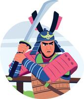A flat style illustration of a samurai character vector