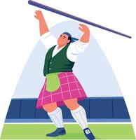 A flat style illustration showing a character playing highland game vector
