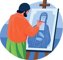 A flat style illustration of a painter making a canvas art vector