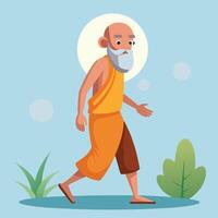 an old man walking with a beard and a long beard vector