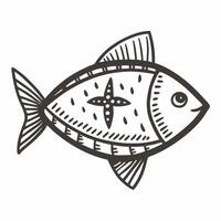 Hand Drawn Fish Illustration with Nautical in Monochrome Style vector