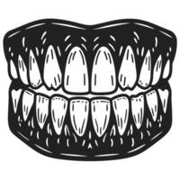 Monochrome illustration of menacing sharp teeth in intricate black ink design vector