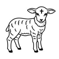 Vintage Line Art Illustration of a Lamb with a Cross Mark on its Forehead vector
