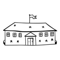 Simple Line Art of a School Building with Flag vector