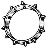 Spiked circular frame black and white metal design, punk rock style, edgy accessory illustration vector