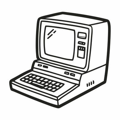 Retro Vintage Computer Illustration Old School Technology in Black and White