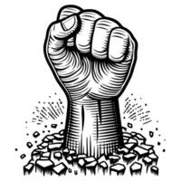 Raised fist breaking through ground symbol of power, resistance, and freedom strong determination and defiance illustration vector