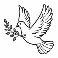 Peace Dove with Olive Branch Outline Symbol of Harmony and Hope Line Art Illustration vector