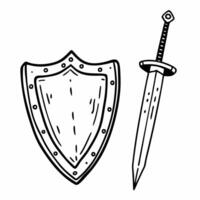 Hand Drawn Sword and Shield Illustration for Medieval and Fantasy Themes vector