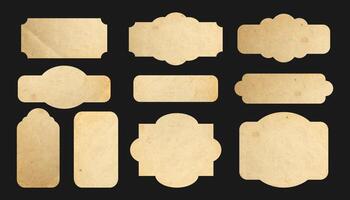 Vintage paper label set with aged textures and decorative frames, ideal for packaging design, product labels, scrapbooking, invitations, retro branding projects. Blank Retro Tags. illustration vector