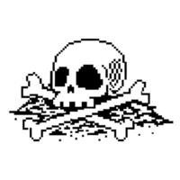 pixel skull and crossbones retro digital symbol, pixelated design vector
