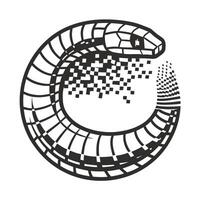 Pixelated ouroboros snake, symbol of infinity and transformation vector