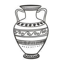 Hand Drawn Greek Vase Illustration with Geometric s for Design Projects vector