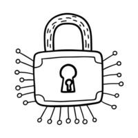 Cybersecurity Concept with Digital Lock and Circuit Connections for Secure Data vector