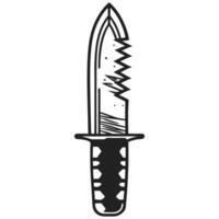 Illustration of a serrated knife black and white dagger with sharp edge and patterned handle vector