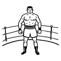 Boxer in ring, confident stance in boxing arena athletic man, sports strength and determination vector