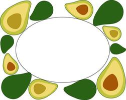 Avocado oval Frame in rectangle. Avocado flat Background with Space for Text. Vegetable background for banners, print for fabric, labels, t-shirt printing. Eat green vector