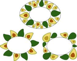 Avocado oval rectangle Frame set. flat Avocado Background with Space for Text. Ideal for menu, package, cosmetic, textile, cards Eat green vector