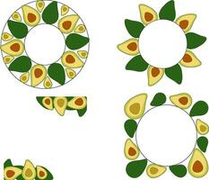 Avocado circle round square Frame set. flat Avocado Background with Space for Text. Ideal for menu, package, cosmetic, textile, cards Eat green vector