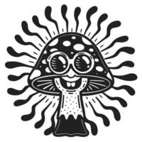 Happy mushroom with psychedelic sunburst design vector