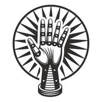 ornate hand illustration with abstract rays, mystical artistic design vector