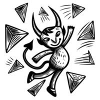 Whimsical devil character, playful illustration with geometric shapes and abstract design vector