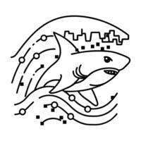 digitalized shark illustration, city skyline integration with technology theme vector