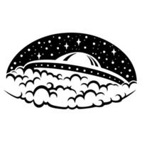 ufo flying in starry night sky above clouds mysterious extraterrestrial spacecraft in space illustration vector