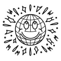 smiling globe symbol surrounded by wavy lines and stars global happiness, world unity, positive energy vector