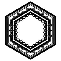 Intricate geometric frame design with hexagonal pattern in black and white vector