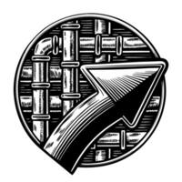 retro graphical upward arrow on industrial pipe background design vector