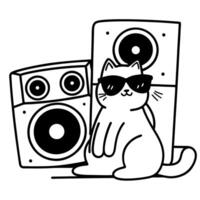 Cool cat in sunglasses with speakers illustration fun, music theme, playful feline design vector
