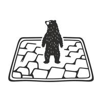 bear standing on abstract surface, hand drawn illustration stylized wildlife art in minimalist black outline vector