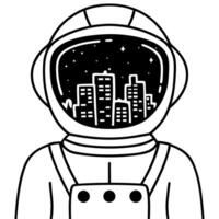 Astronaut with city skyline in helmet urban exploration, cosmic journey, space and technology fusion vector