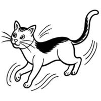 a black and white drawing of a cat running vector