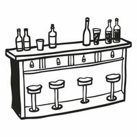 Hand Drawn Bar Counter with Bottles and Stools Illustration vector