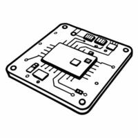 Illustration of a Microchip Circuit Design in Black and White Style vector