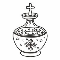 Black and White Illustration of a Ornate Baptismal Font with Cross and Water vector