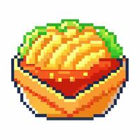 Retro Pixel Art Taco Illustration with Cheese, Lettuce, and Salsa in Vibrant Colors vector