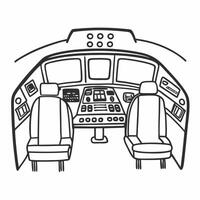 Detailed Black and White Line Art of Aircraft Cockpit Controls and Seating vector