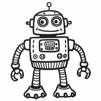 Cute Vintage Robot Character with Antennas and Claw Arms in Black and White Art vector